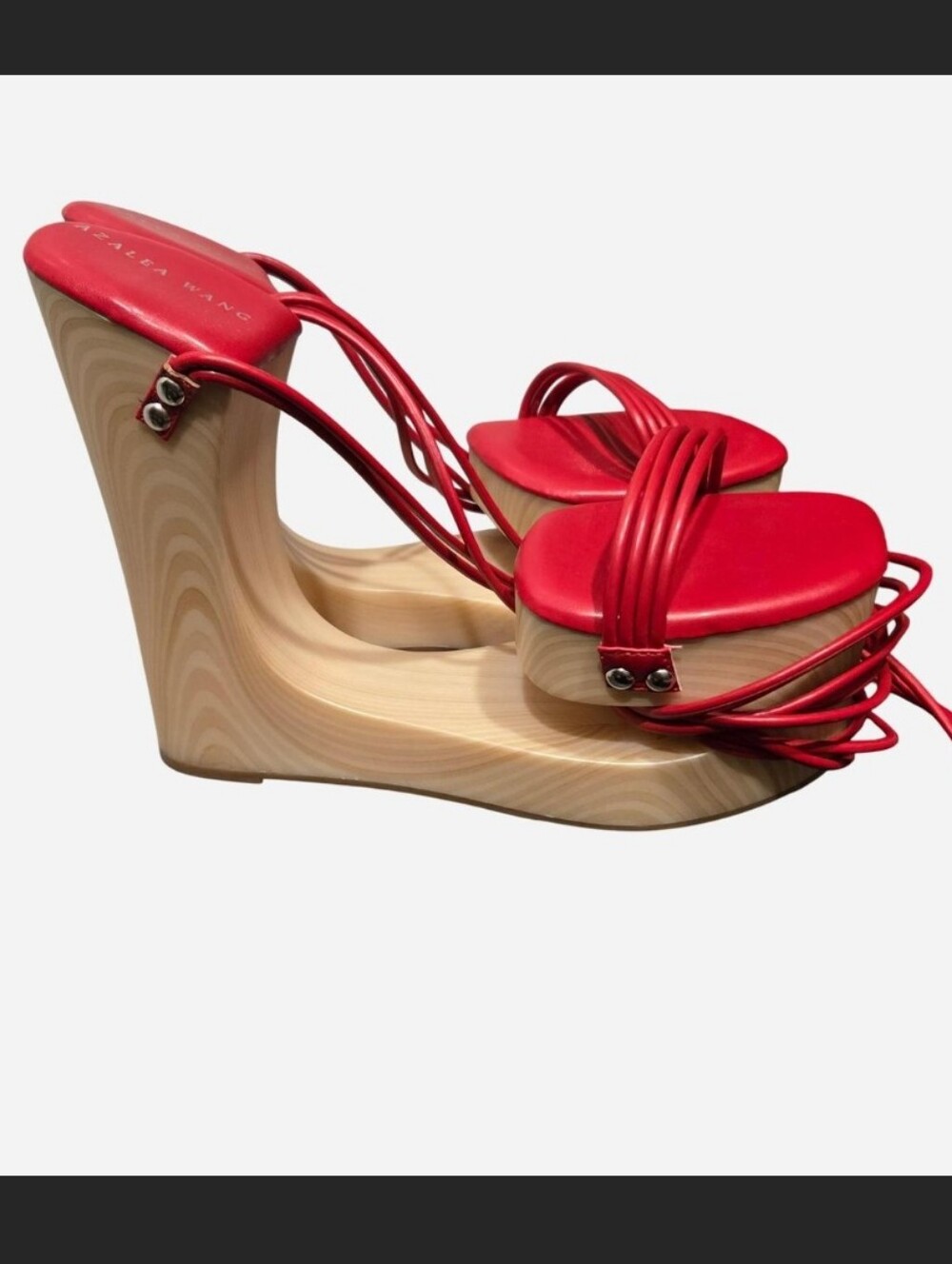 Red Lace-Up Architectural Platform Wedge Sandals